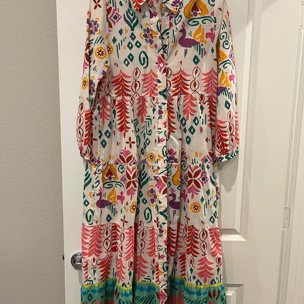 Zara Colorful Patterned Women's Dress 3/4 sleeve size Small